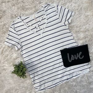 Lime n Chili Crisscross Neckline Stripe Top 💗 White & Navy